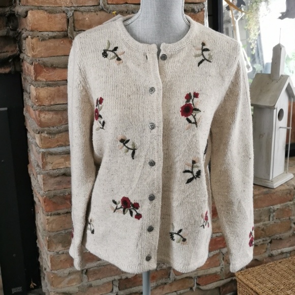 Source Unknown Sweaters - Vintage embroidered floral wool womens grannycore, cottagecore cardigan. Size M